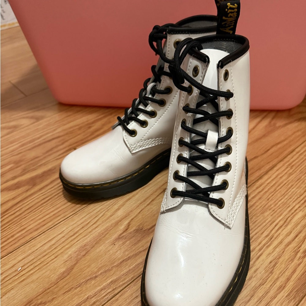 Dr. Martens White Leather Boots with Black Laces